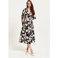 Liquorish Women's Floral Print Midi Wrap Dress With Kimono Sleeves | Size: 10