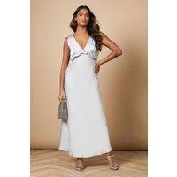 Oasis Women's Satin Ruffle Bust Detail Maxi Dress in Silver | Size: 10