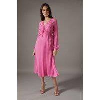 Coast Women's Lace Insert Long Sleeve Pleat Dress in Pink | Size: 10