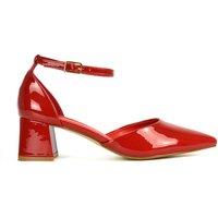 XY London Women's 'Evie' Low Block Heel Court Shoes With Pointed Toe in Red | Size: 7