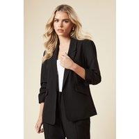 Dorothy Perkins Women's Petite Black Ruched Sleeve Blazer | Size: 12
