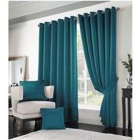 Luxury Living Adi Lined Ring Top Eyelet Curtains in Teal | Size: 168 cm width x 137 cm drop
