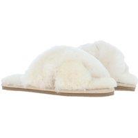Fenland England Women's 'Chouette' Fenland Sheepskin Crossover Slippers in Natural | Size: 3-4