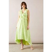 Wallis Women's Floral Jacquard Ruffle Hi-Low Midi Dress in Lime | Size: 12