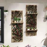 OUTSUNNY Wall Mounted Plant Stands Set of 2 with Shelves & Slatted Trellis in Natural