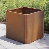 Woven Wood 60cm Corten Steel Cube Planter in Light Brown