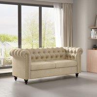 MCC Direct Chesterfield Fabric Button back Sofa Settee - Victoria in Beige | Size: 1 Pack