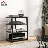 HOMCOM Corner TV Unit for 28 TVs with Shelves, Extension Lead Holder in Black