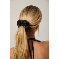 Madein Women's Pearl Embellished Scrunchie in Black