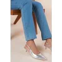 Dorothy Perkins Women's Faelina Faux Leather Slingback Kitten Heel Court Shoes in Silver | Size: 5