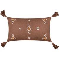 Furn Meare Embroidered 100% Cotton Cushion in Brown | Size: 30 cm x 50 cm