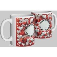 Simply Stunning Mugs Personalized Valentine's Mug Set - Custom Heart Design with Your Name in White