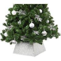 Christmas Village Square Glitter Christmas Tree Skirt - Gold in Silver | Size: 1 Pack