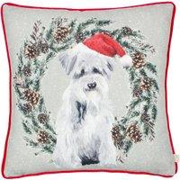 Evans Lichfield Christmas Dog Wreath Festive Piped Polyester Filled Cushion | Size: 43 cm x 43 cm