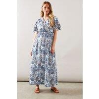Wallis Women's Blue Paisley Flutter Sleeve Midi Dress | Size: 10