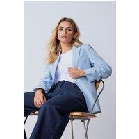 M&Co Women's Petite Stripe Seersucker Blazer in Blue | Size: 14