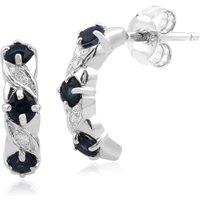 Gemondo Women's Classic Round Sapphire & Diamond Half Hoop Earrings in 9ct White Gold in Blue