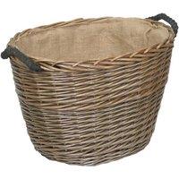 Red Hamper Wicker Oval Hessian Lined Log Basket in Brown