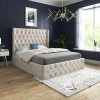 Casani Turin Straight Winged Upholstered Soft Velvet Bed Frame in Cream | Size: Super King