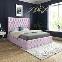 Casani Turin Straight Winged Upholstered Soft Velvet Bed Frame in Pink | Size: Super King