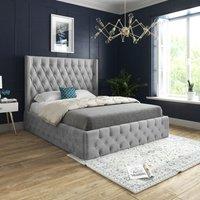 Casani Turin Straight Winged Upholstered Soft Velvet Bed Frame in Grey | Size: Super King