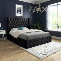 Casani Turin Straight Winged Upholstered Soft Velvet Bed Frame in Black | Size: Small Single