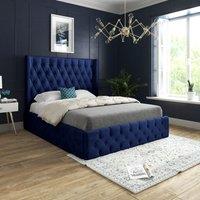 Casani Turin Straight Winged Upholstered Soft Velvet Bed Frame in Blue | Size: Super King