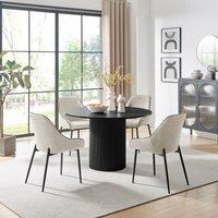 FurnitureboxUK Penrose Black Round Dining Table & 4 Beaumont Chairs in Cream