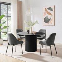 FurnitureboxUK Penrose Black Round Dining Table & 4 Beaumont Chairs in Grey