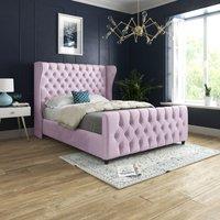 Casani Donati Straight Curved Top Upholstered Soft Velvet Bed Frame in Pink | Size: Super King