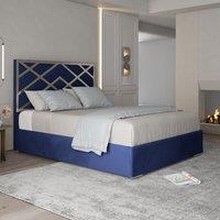 Casani Mayfair Upholstered Soft Velvet Metal Bed Frame in Blue | Size: Small Double
