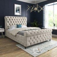 Casani Savana Sleigh Upholstered Soft Velvet Bed Frame in Cream | Size: Super King