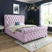 Casani Savana Sleigh Upholstered Soft Velvet Bed Frame in Pink | Size: Super King