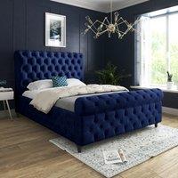 Casani Savana Sleigh Upholstered Soft Velvet Bed Frame in Blue | Size: Single