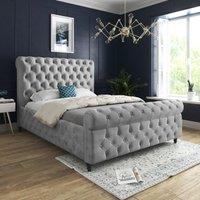 Casani Savana Sleigh Upholstered Soft Velvet Bed Frame in Grey | Size: Single