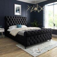 Casani Savana Sleigh Upholstered Soft Velvet Bed Frame in Black | Size: Super King