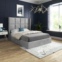 Casani Quanta Straight Winged Upholstered Soft Velvet Bed Frame in Grey | Size: Super King