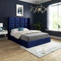 Casani Quanta Straight Winged Upholstered Soft Velvet Bed Frame in Blue | Size: Small Single