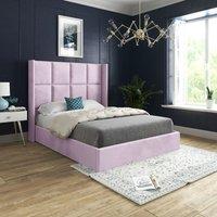 Casani Quanta Straight Winged Upholstered Soft Velvet Bed Frame in Pink | Size: Super King