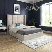 Casani Quanta Straight Winged Upholstered Soft Velvet Bed Frame in Cream | Size: Single