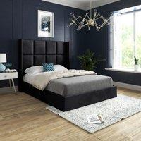 Casani Quanta Straight Winged Upholstered Soft Velvet Bed Frame in Black | Size: Super King