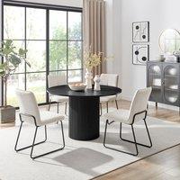 FurnitureboxUK Penrose Black Round Dining Table & 4 Halleyy Chairs in Taupe
