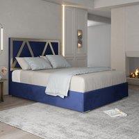 Casani Alison Upholstered Soft Velvet Metal Bed Frame in Blue | Size: Super King