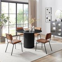 FurnitureboxUK Penrose Black Round Dining Table & 4 Tan Delta Chairs