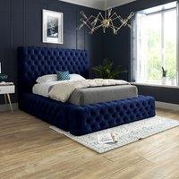 Casani Grand Milan Pleated Upholstery Bed Frame in Blue | Size: Super King