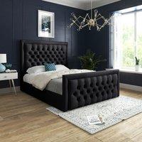Casani Rovigo Upholstered Soft Velvet Bed Frame in Black | Size: Double