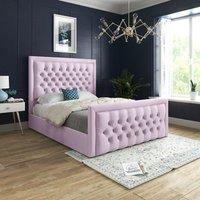 Casani Rovigo Upholstered Soft Velvet Bed Frame in Pink | Size: Double