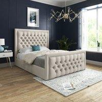 Casani Rovigo Upholstered Soft Velvet Bed Frame in Cream | Size: Double