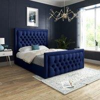 Casani Rovigo Upholstered Soft Velvet Bed Frame in Blue | Size: Super King