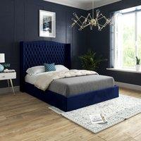 Casani Rana Curved Top Winged Upholstered Soft Velvet Bed Frame in Blue | Size: Super King
